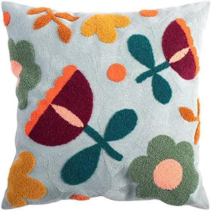 MOCOFO Canvas Embroidered Throw Pillow Cover with Flower Spring Embroidery Craft Modern Simple Sofa