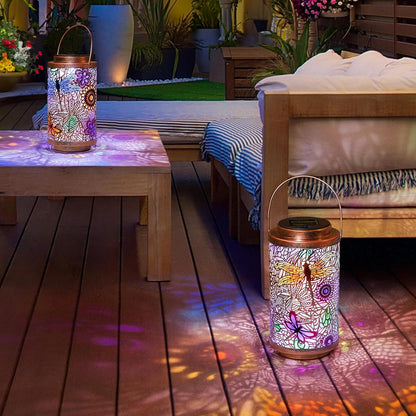 2Pack Solar Outdoor Lanterns Waterproof Multicolor Dragonfly Garden Gifts for Mom Women Backyard
