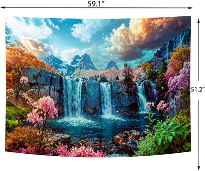 Delur Waterfall Tapestry Tropical Forest Mountain Sunset Tree Wall Hanging Tapestry Scenic