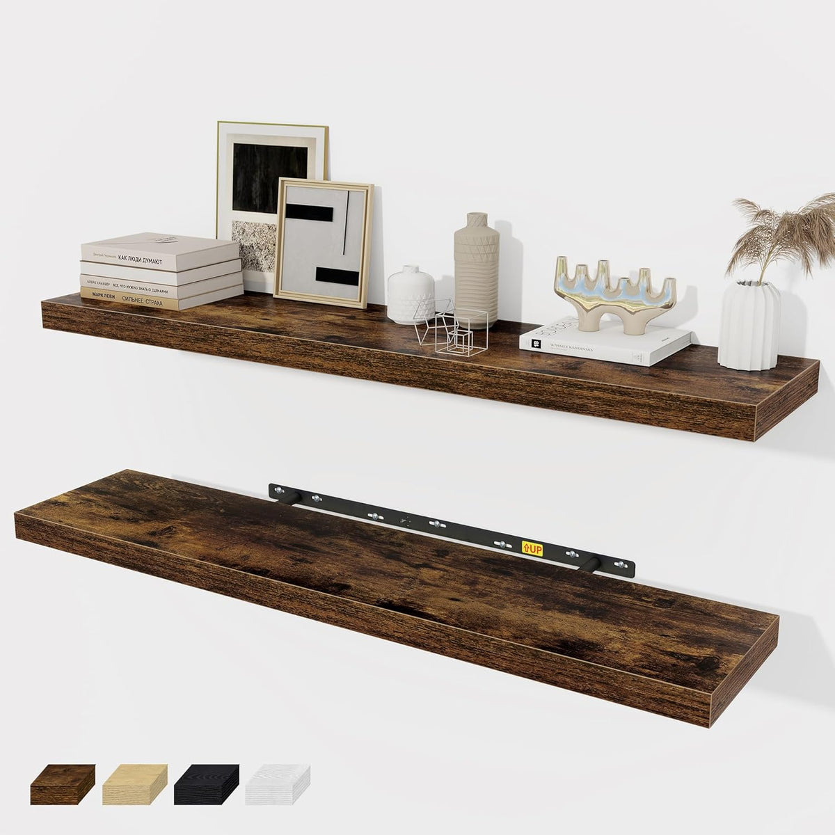 Floating Shelves Wall Shelf 40 Inch, 8 Inch Deep Floating Shelf for Wall, Farmhouse Black Wood