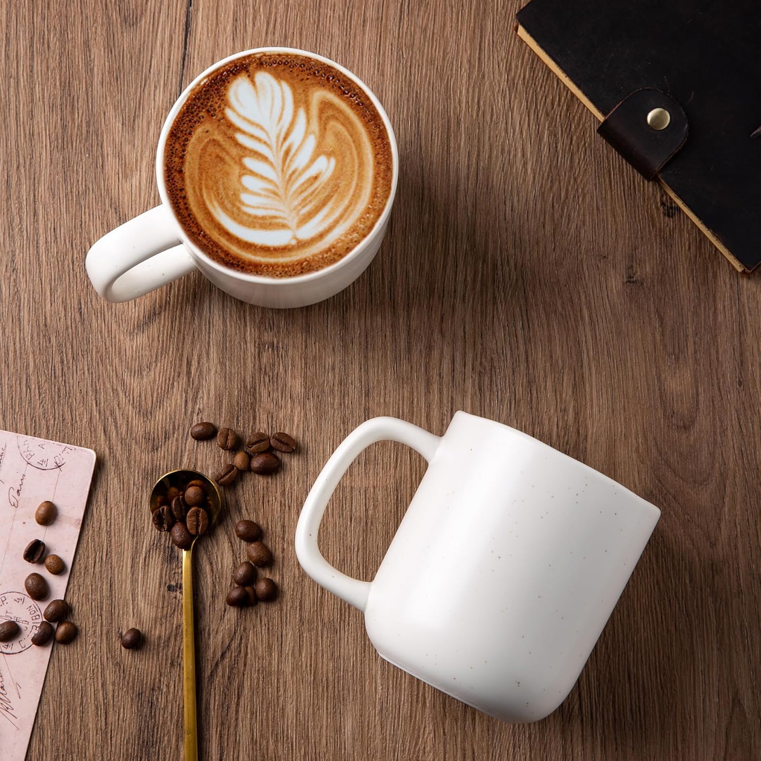 AmorArc 14oz Coffee Mugs Set of 6, Speckled Ceramic Coffee Mugs with Large Handle & Wavy Rim for