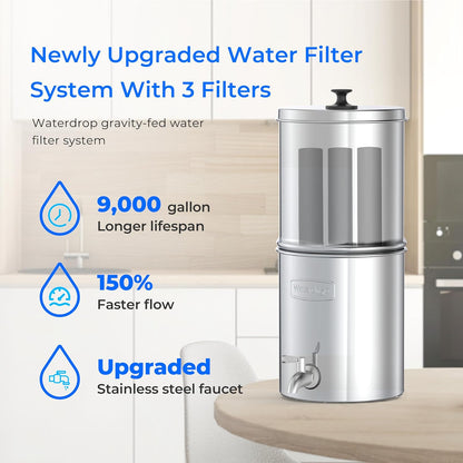 Waterdrop Gravity-fed Water Filter System, with Upgrade 3 Black Carbon Filters and Metal Spigot