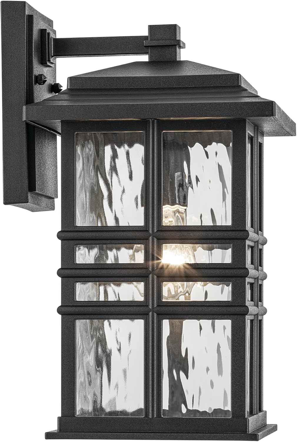 KICHLER Beacon Square 14.25" 1-Light Outdoor Wall Light with Clear Hammered Glass in Textured