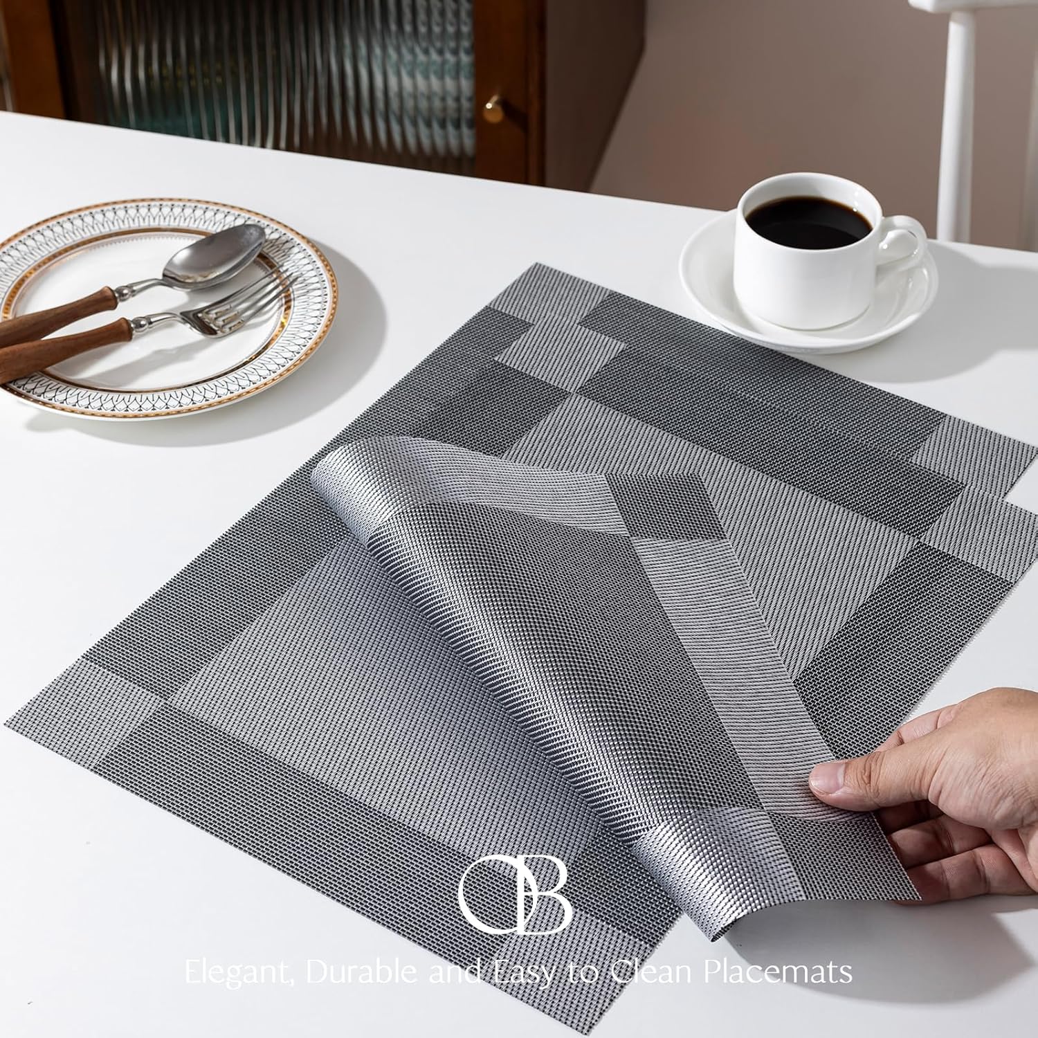 Placemats Set of 4 - Easy Clean Woven Vinyl Placemats for Dining Table, Indoor/Outdoor Place Mats