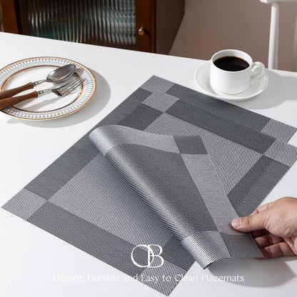 Placemats Set of 4 - Easy Clean Woven Vinyl Placemats for Dining Table, Indoor/Outdoor Place Mats