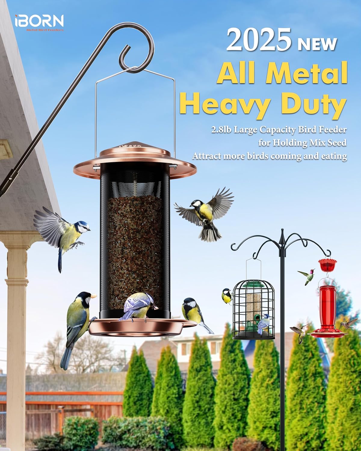 iBorn Bird Feeders for Outdoors, All Metal Mesh Tube, Holding Bird Seed for Outside Feeders,18cm