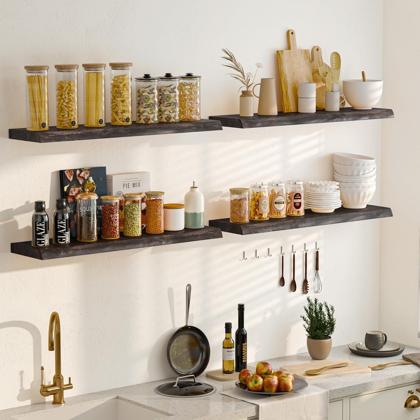 Fun Memories Solid Elm Wood Floating Shelves, 42 Inch Floating Shelves for Wall, Wall-Mounted Live