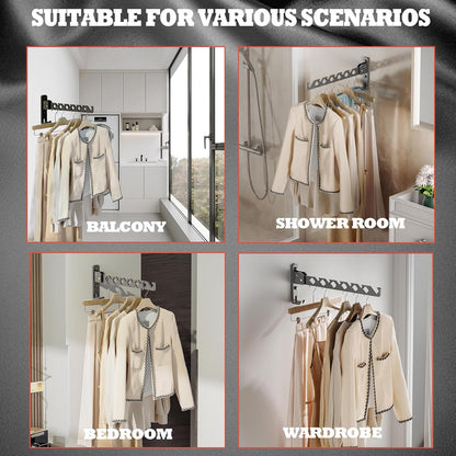 Dr.DJ Wall Mount Coat Hanger Holder Black Clothes Drying Organizer Rack Garment Hooks Aluminium