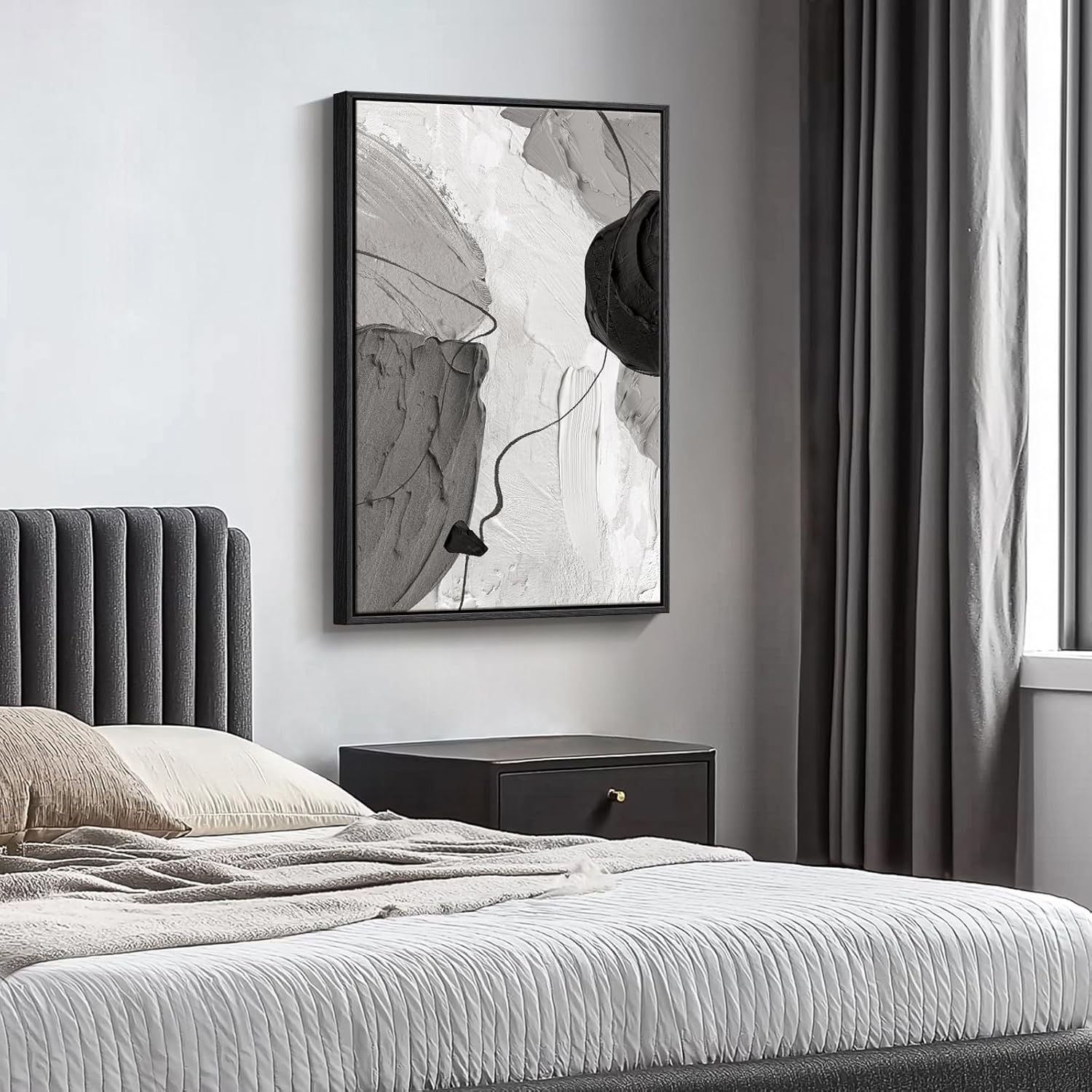 Framed Black and White Abstract Canvas Wall Art, Large Modern Art Prints Paintings Artwork for