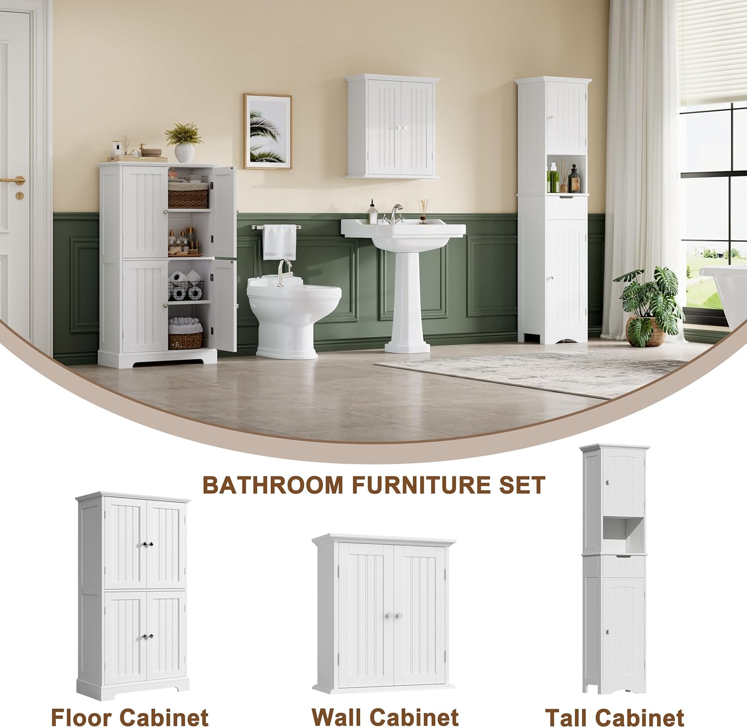 ChooChoo Bathroom Floor Cabinet, Modern Bathroom Storage Cabinet with 4 Doors and Adjustable