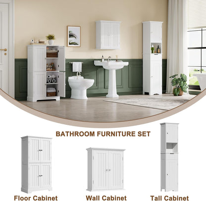 ChooChoo Bathroom Floor Cabinet, Modern Bathroom Storage Cabinet with 4 Doors and Adjustable