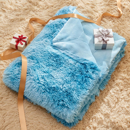 GONAAP Fuzzy Faux Fur Throw Blanket Tie-dye Ocean Blue Super Soft Cozy Plush Fuzzy Shaggy Blanket