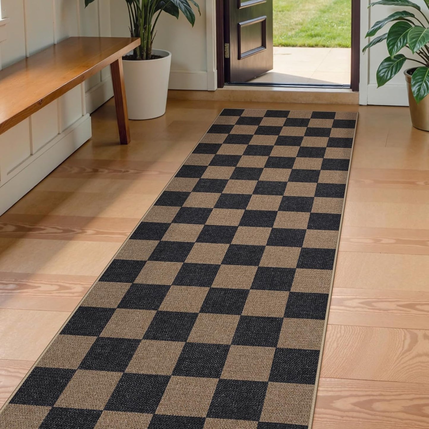 Lahome Checkered Easy Jute 2x8 Runner Rug, Washable Kitchen Runner Rug Non Slip for Entryway