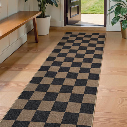 Lahome Checkered Easy Jute 2x8 Runner Rug, Washable Kitchen Runner Rug Non Slip for Entryway