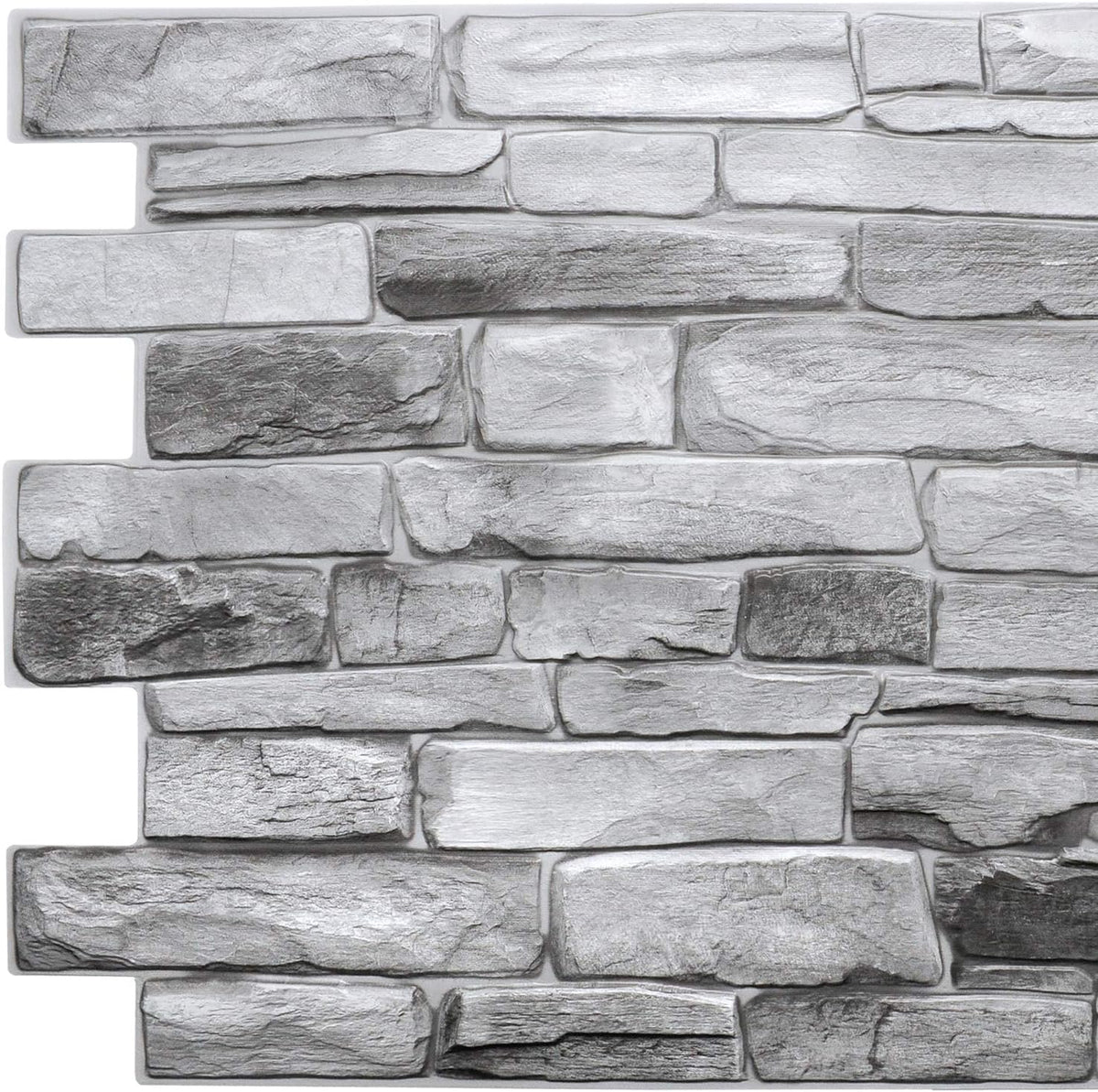 Dundee Deco GRAZPG7117-10 Grey Faux Stone PVC 3D Wall Panel, 3.2 ft X 1.6 ft (98cm X 50cm)