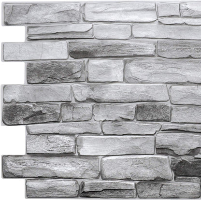 Dundee Deco GRAZPG7117-10 Grey Faux Stone PVC 3D Wall Panel, 3.2 ft X 1.6 ft (98cm X 50cm)