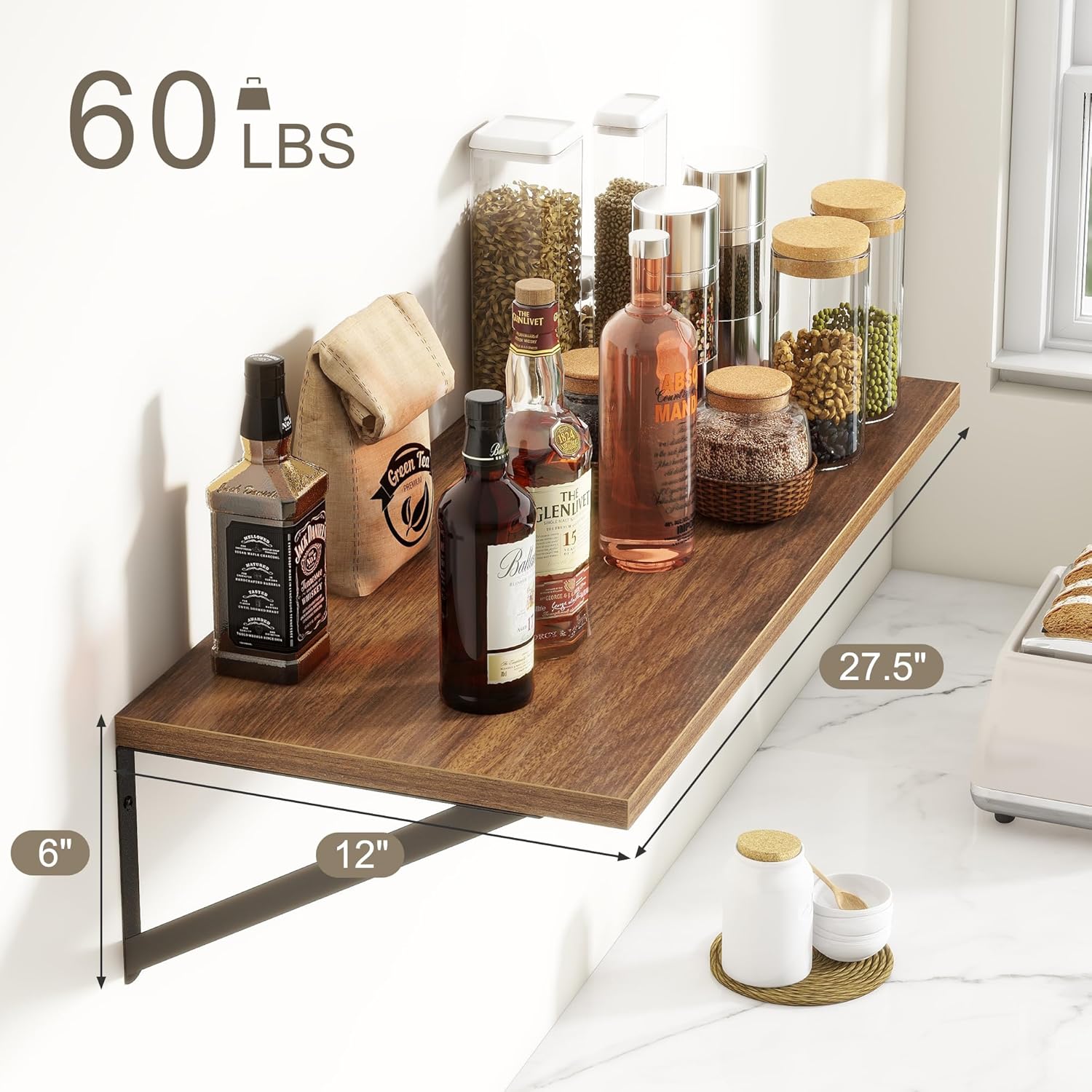 Fun Memories 27.5" W x12 D Floating Shelves, Large Wall Shelves 27.5 Inch Long, Set of 2, Farmhouse