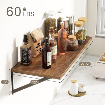 Fun Memories 27.5" W x12 D Floating Shelves, Large Wall Shelves 27.5 Inch Long, Set of 2, Farmhouse