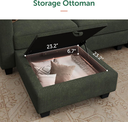 HONBAY Corduroy Modular Sectional Couch with Storage L-Shaped Sectional Couches for Living Room 6