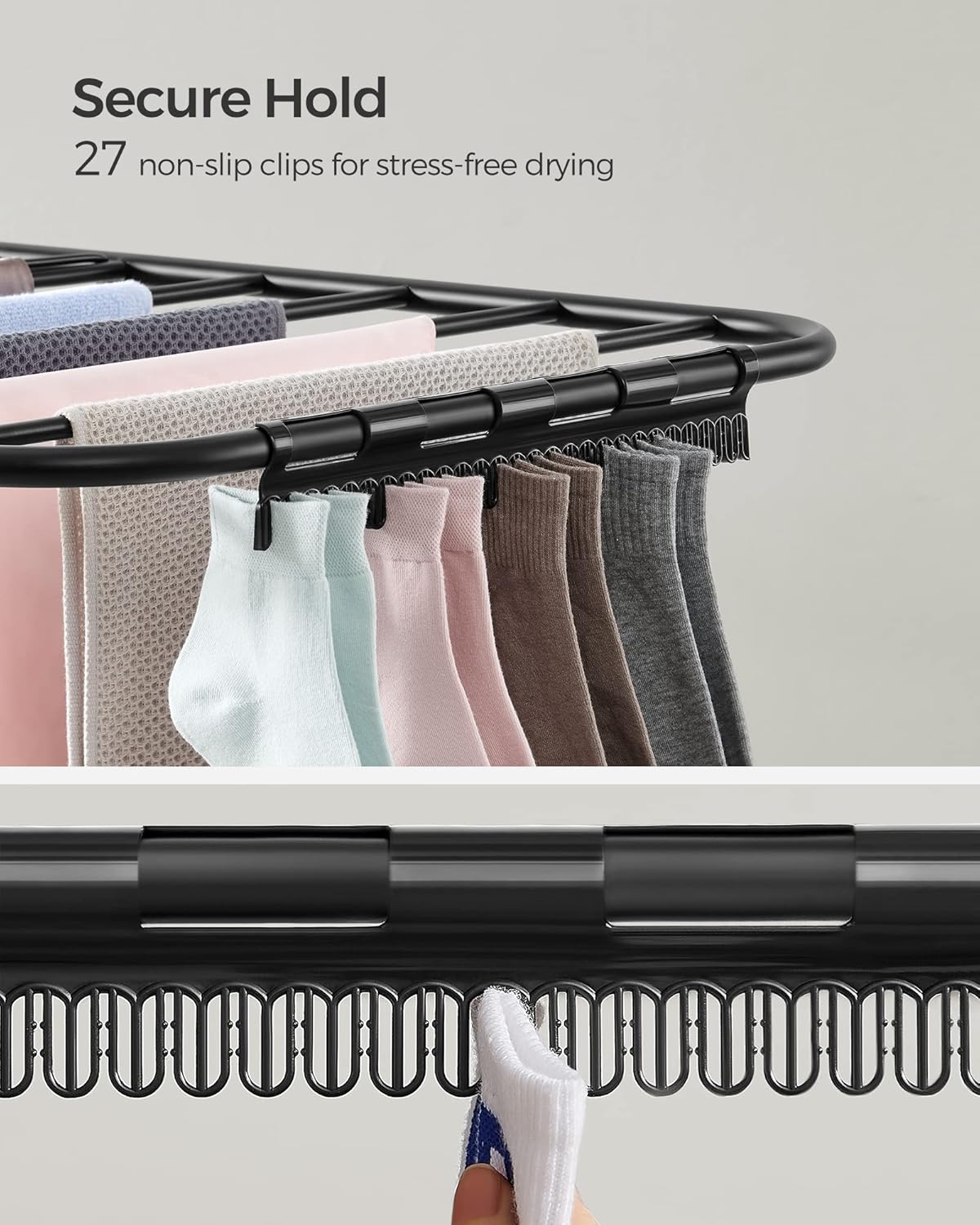 SONGMICS Clothes Drying Rack, Foldable 2-Level Laundry Drying Rack, Free-Standing Laundry Airer