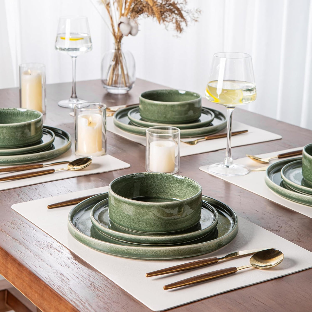 AmorArc Ceramic Dinnerware Sets, Handmade Reactive Glaze Stoneware Plates and Bowls Sets,Highly