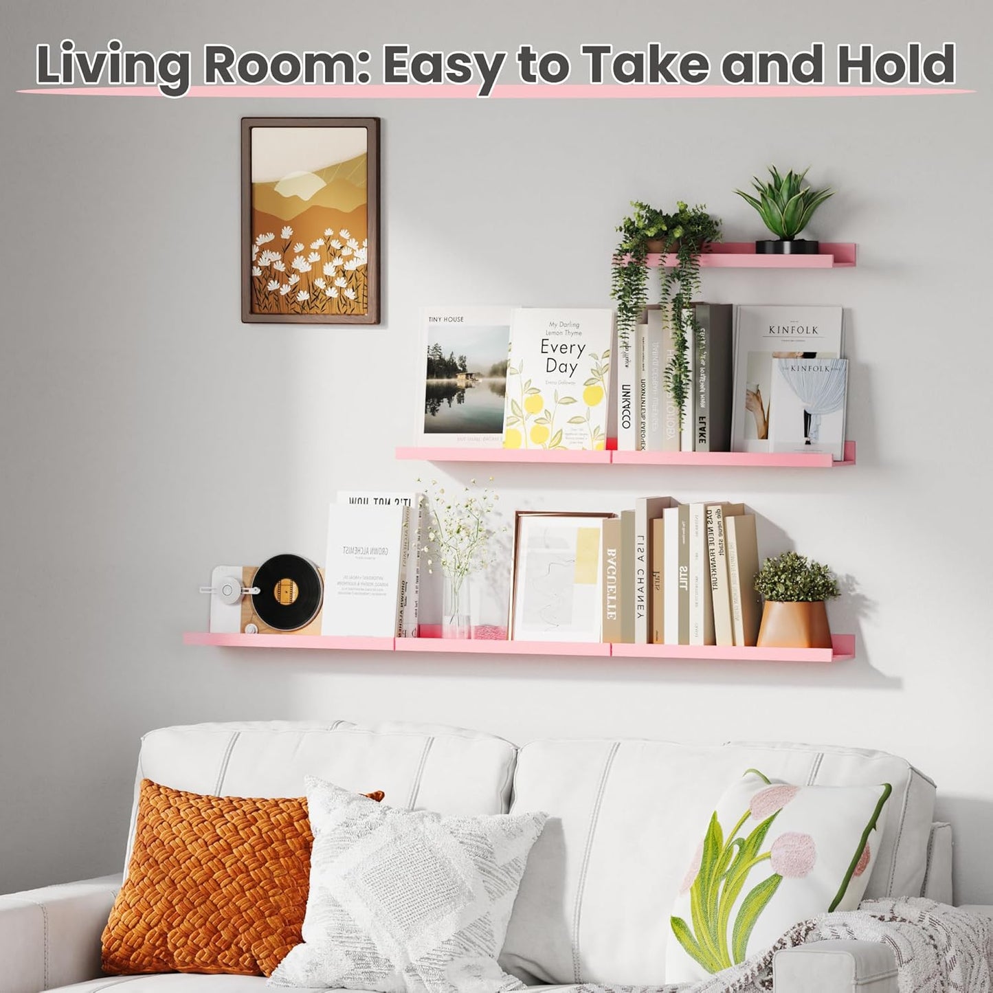 upsimples Pink Shelves for Wall, Pink Room Decor for Teen Girls, Bedroom, Living Room, Game Room, 6