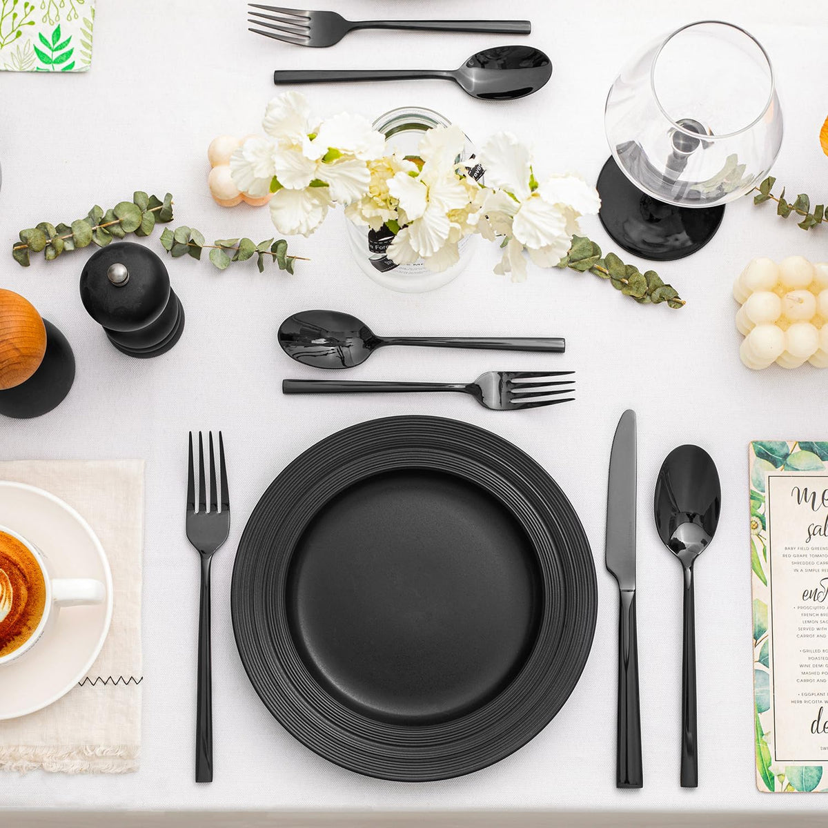 KINGSTONE Black Silverware Set, 40-Piece Forged Flatware Set Cutlery Set Premium Stainless Steel