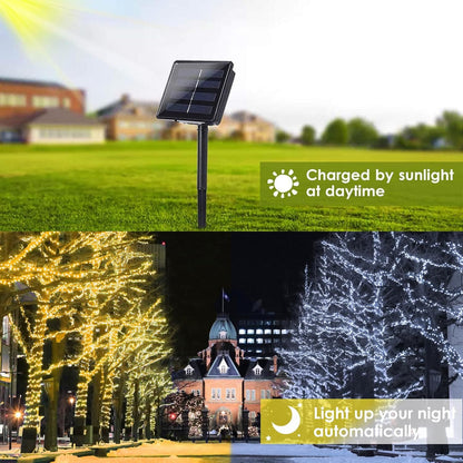 (Warm White ⇋ Cool White) Solar Christmas String Lights Outdoor, 2-Pack Total 80FT 200 LED Solar