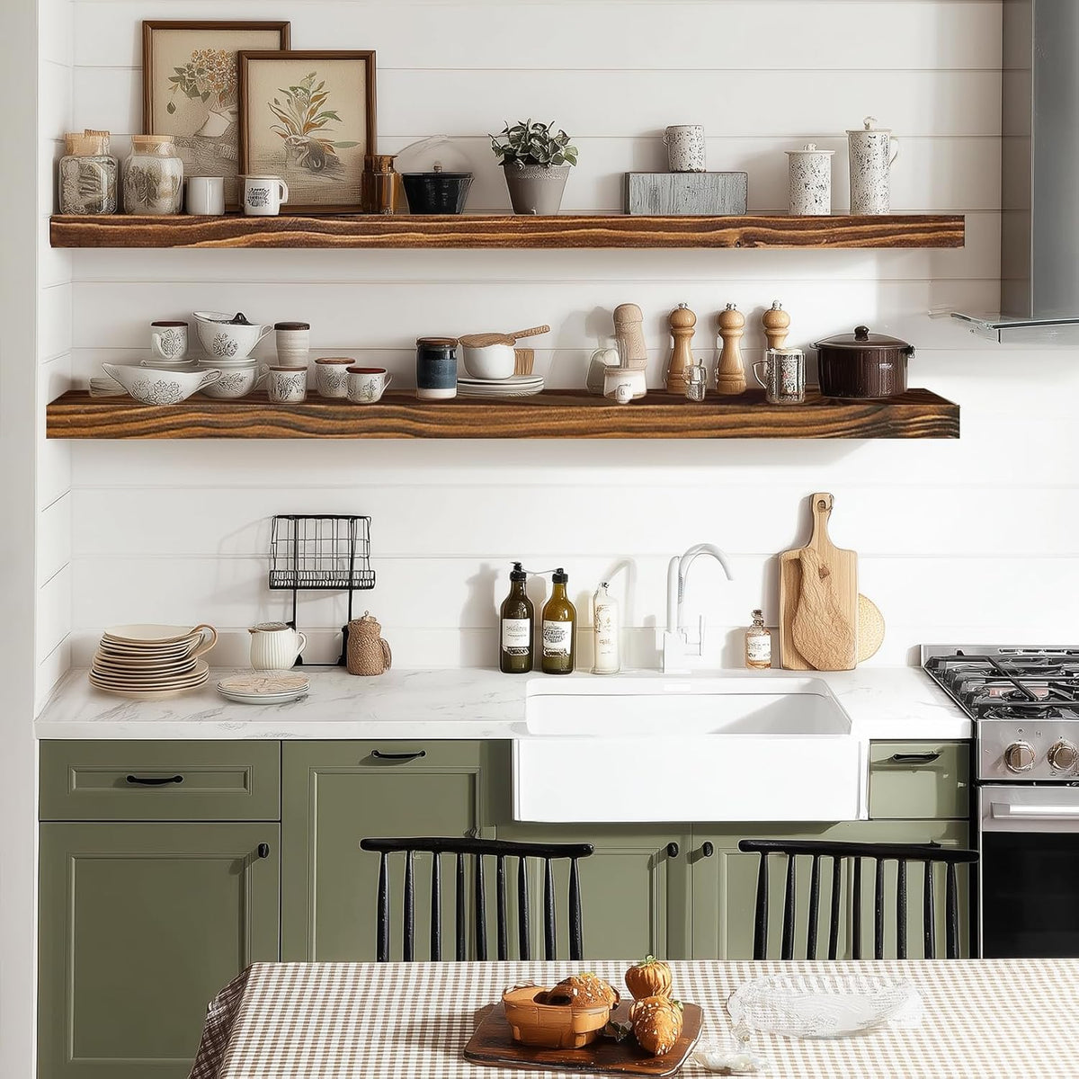 36"x6.8"x1.2" Solid Wood Floating Shelves 2-Pack - Rustic Brown Finish with Hidden Brackets