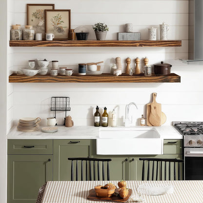 36"x6.8"x1.2" Solid Wood Floating Shelves 2-Pack - Rustic Brown Finish with Hidden Brackets