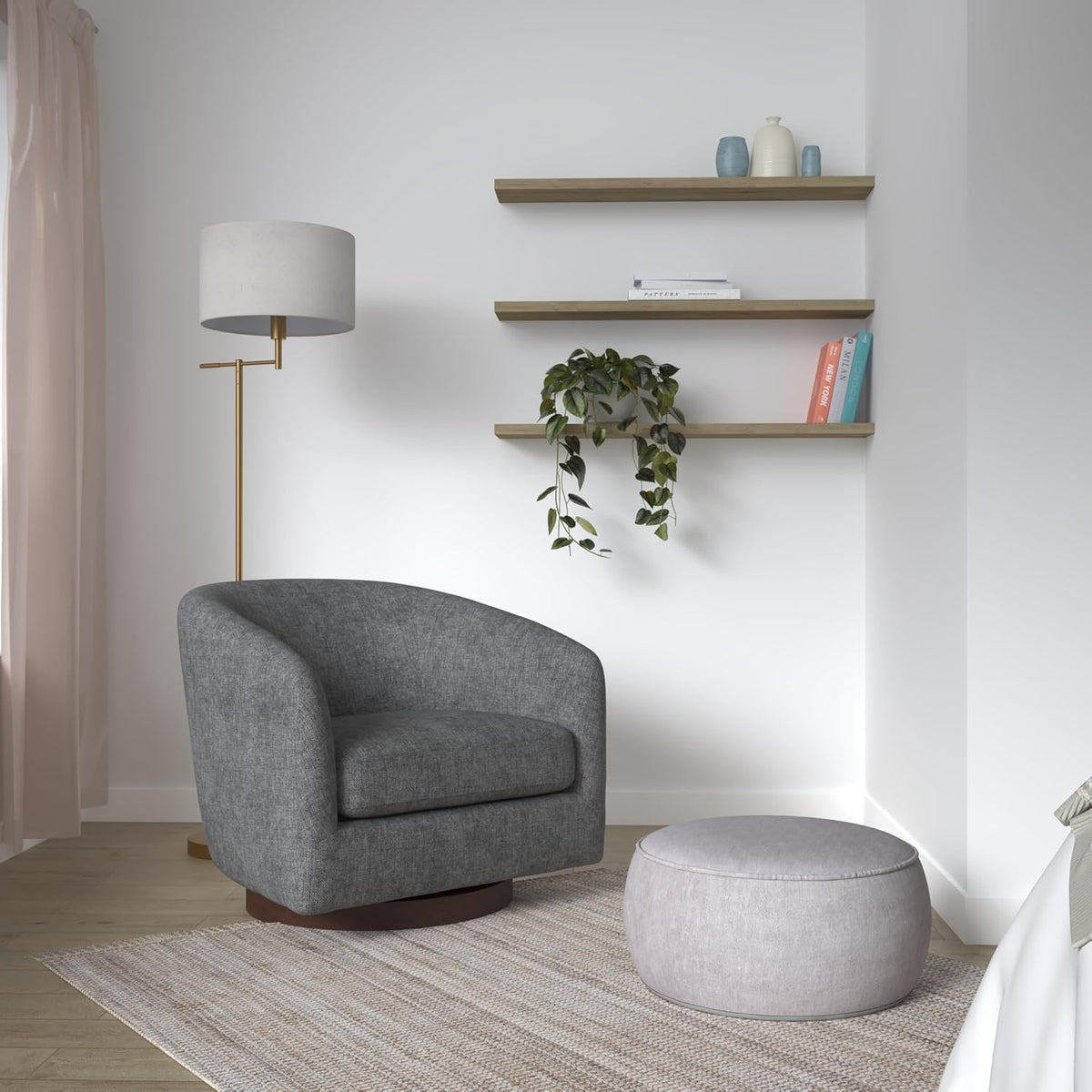 CHITA Swivel Accent Chair, FSC Certified Upholstered Fabric Barrel Chair for Living Room, Fully