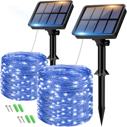 2 Pack Solar String Lights for Outside - 160LED 66FT Solar Fairy Lights Outdoor Waterproof 8 Modes
