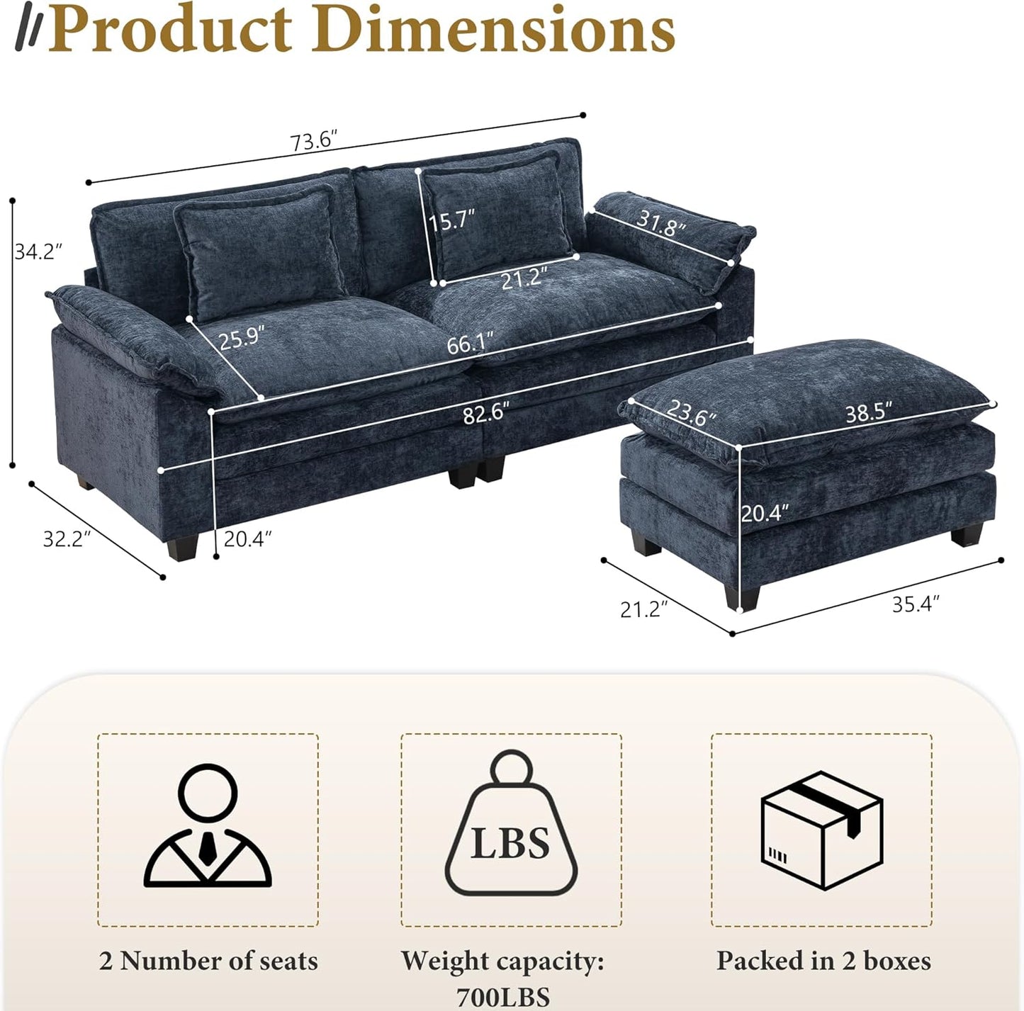 URRED Modular Sectional Sofa Comfy Cloud Couch, Modern Chenille Sofa Sleeper Deep Seat Couches with
