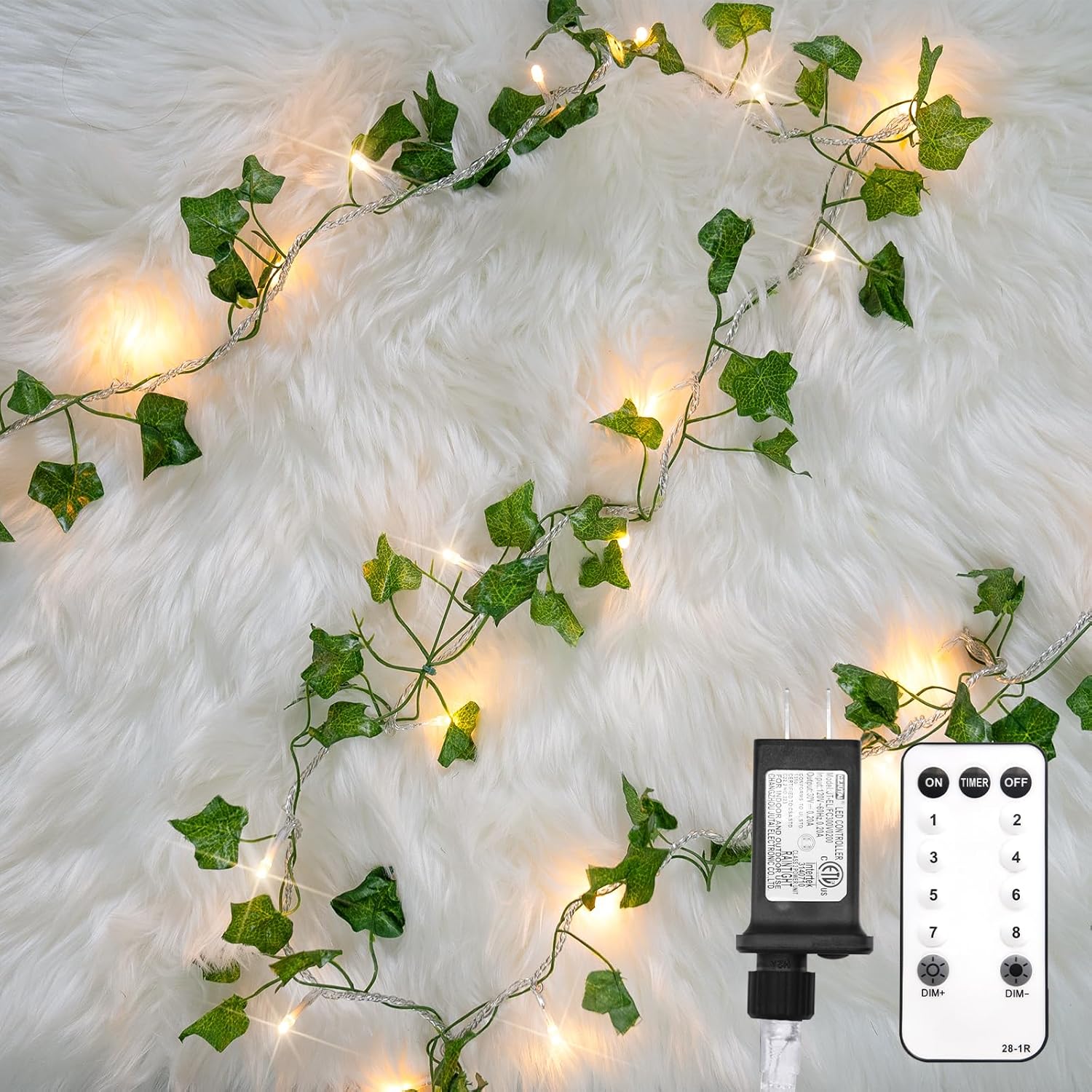 suddus Vine with Fairy Lights Plug in, 33ft 100 LED Ivy String Lights Connectable with Remote, Leaf