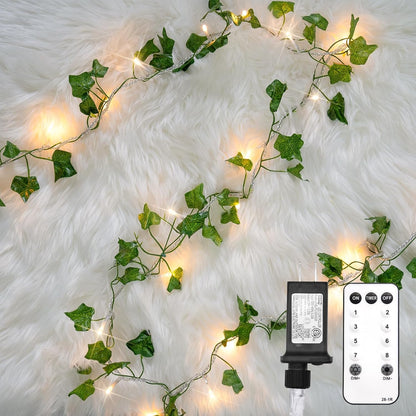 suddus Vine with Fairy Lights Plug in, 33ft 100 LED Ivy String Lights Connectable with Remote, Leaf