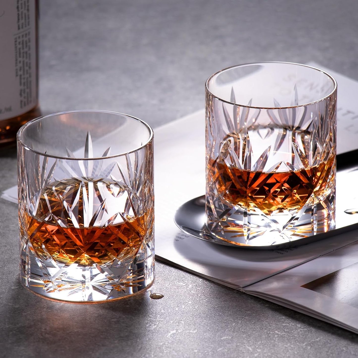 KAMMAK Crystal Whiskey Glasses Set of 2, Handcrafted 7.1oz Old Fashioned Glasses Stemless, Luxury