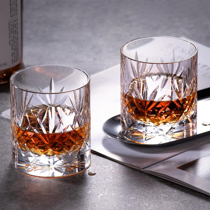 KAMMAK Crystal Whiskey Glasses Set of 2, Handcrafted 7.1oz Old Fashioned Glasses Stemless, Luxury
