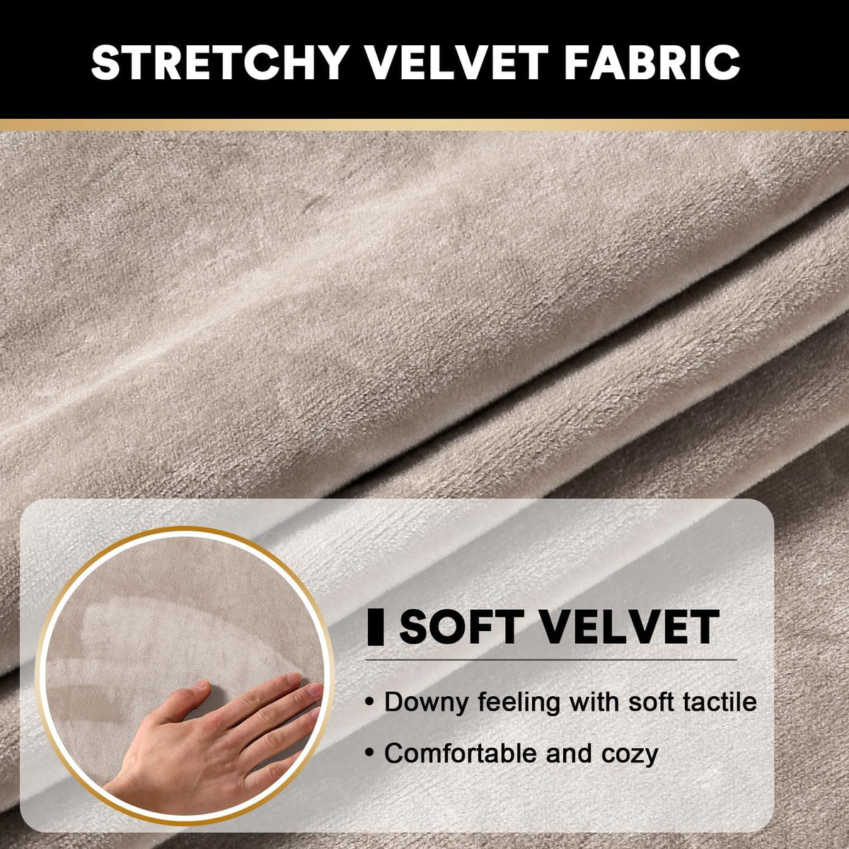 PrinceDeco Stretch Velvet Couch Cushion Cover,Soft Fitted Cushion Slipcover for Arm Chair Sofa