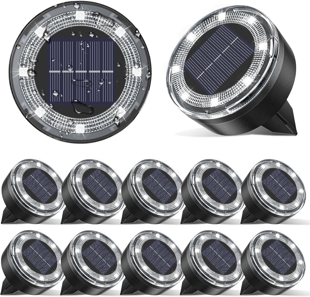 Mini Solar Ground Lights, 12 Pack Solar Lights Outdoor Waterproof, Upgraded LED Flat Landscape