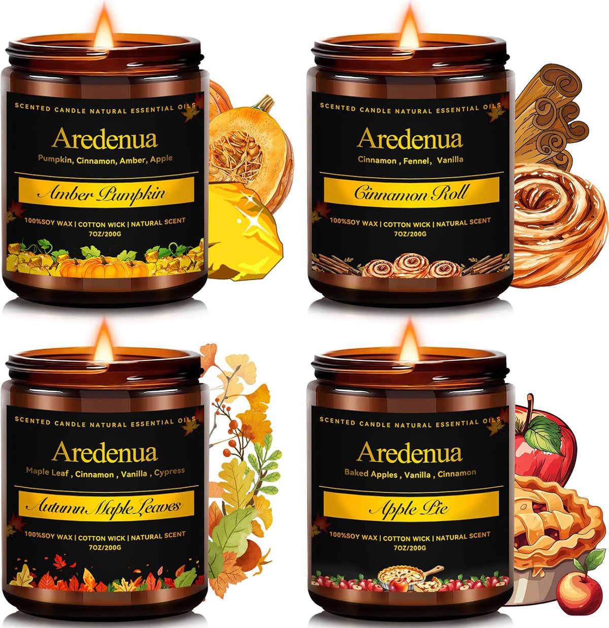 Fall Candles Set | 4 Pack Autumn Scented Candles, Soy Candles for Home Scented, Cozy Seasonal