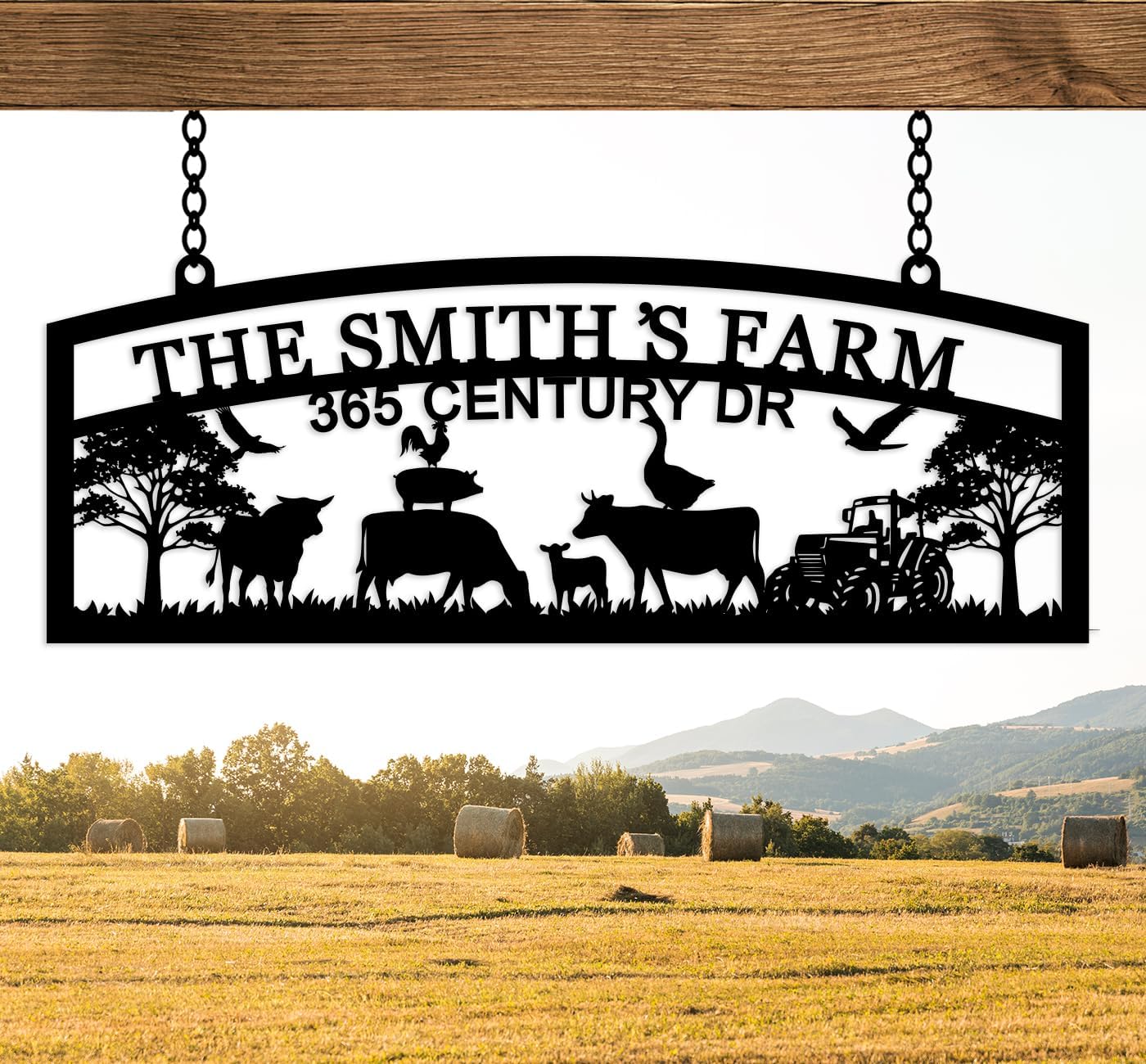 Personalized Hanging Metal Farm Sign, Last Name for Farm, Farmhouse Wall Decor, Large Outdoor