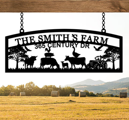 Personalized Hanging Metal Farm Sign, Last Name for Farm, Farmhouse Wall Decor, Large Outdoor
