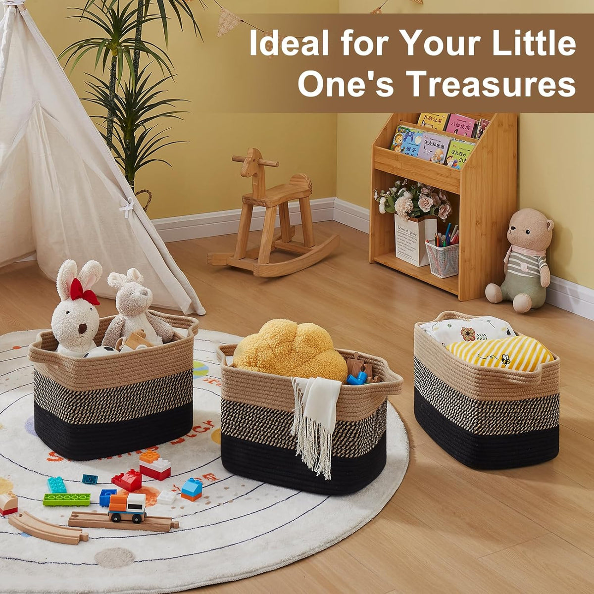 Storage Basket for Organizing, Woven Baskets for Storage, Rectangle Decorative Baskets for Shleves
