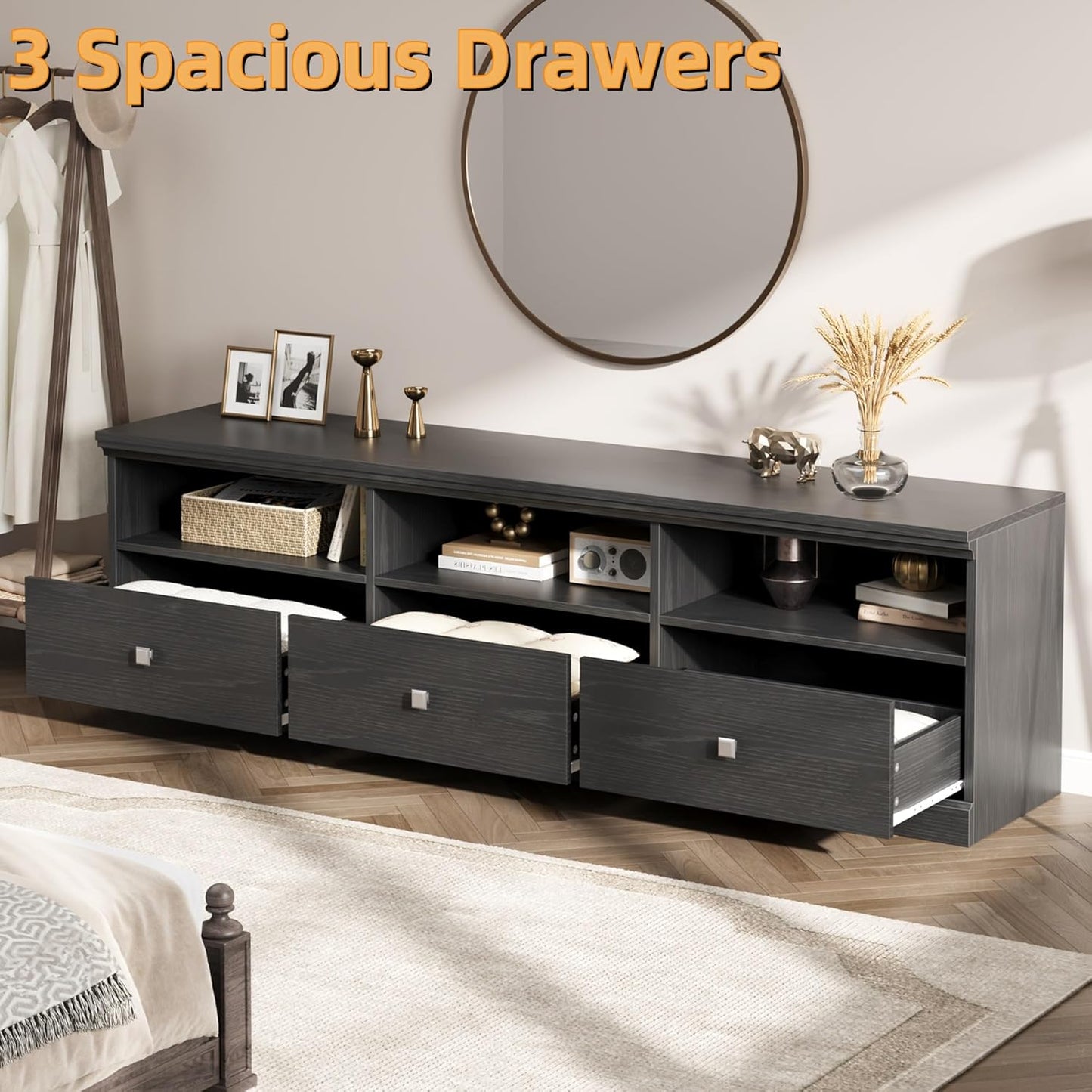 IDEALHOUSE 70in TV Stand for TVs up to 80", Mid Century Modern Entertainment Center with Storage