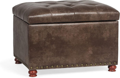 24'' Leather Ottoman with Storage Rectangle Foot Rest Ottomans Stool for Living Room(Brown,Leather