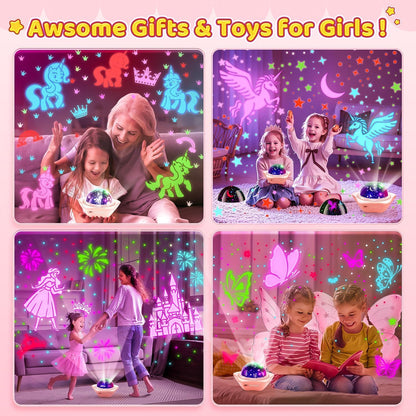 One Fire Unicorns Gifts for Girls Toys, 6 Films Unicorn Night Light Projector for