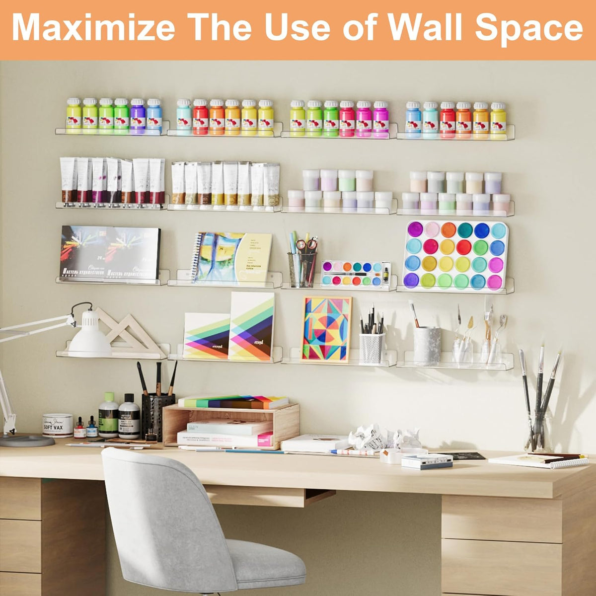 upsimples 12 Pack Acrylic Shelves Wall Organizer and Storage, 15" Display Shelf for Figure, Toy