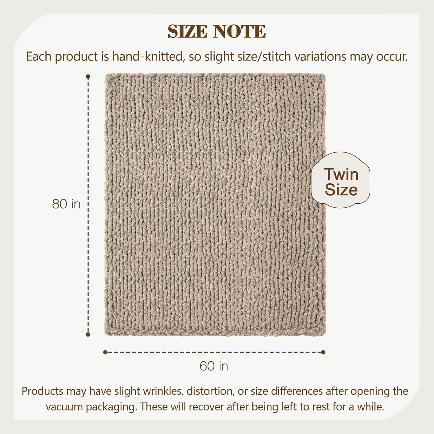 Carriediosa Chunky Knit Throw Blanket 60" X 80" Twin, 100% Hand Made Large Chenille Loop Yarn Soft