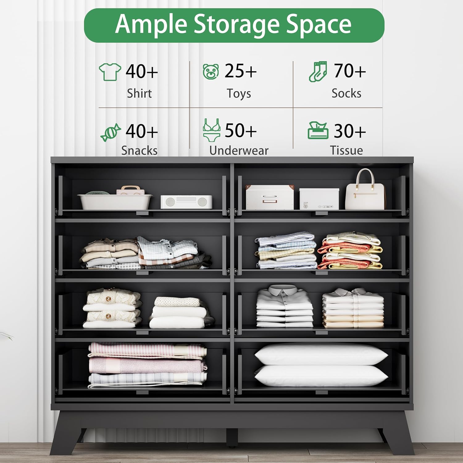 Fluted Dresser for Bedroom with 8 Drawers, 48" Wide Modern Chest of Drawers with Metal Handle