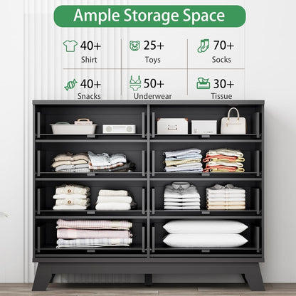 Fluted Dresser for Bedroom with 8 Drawers, 48" Wide Modern Chest of Drawers with Metal Handle